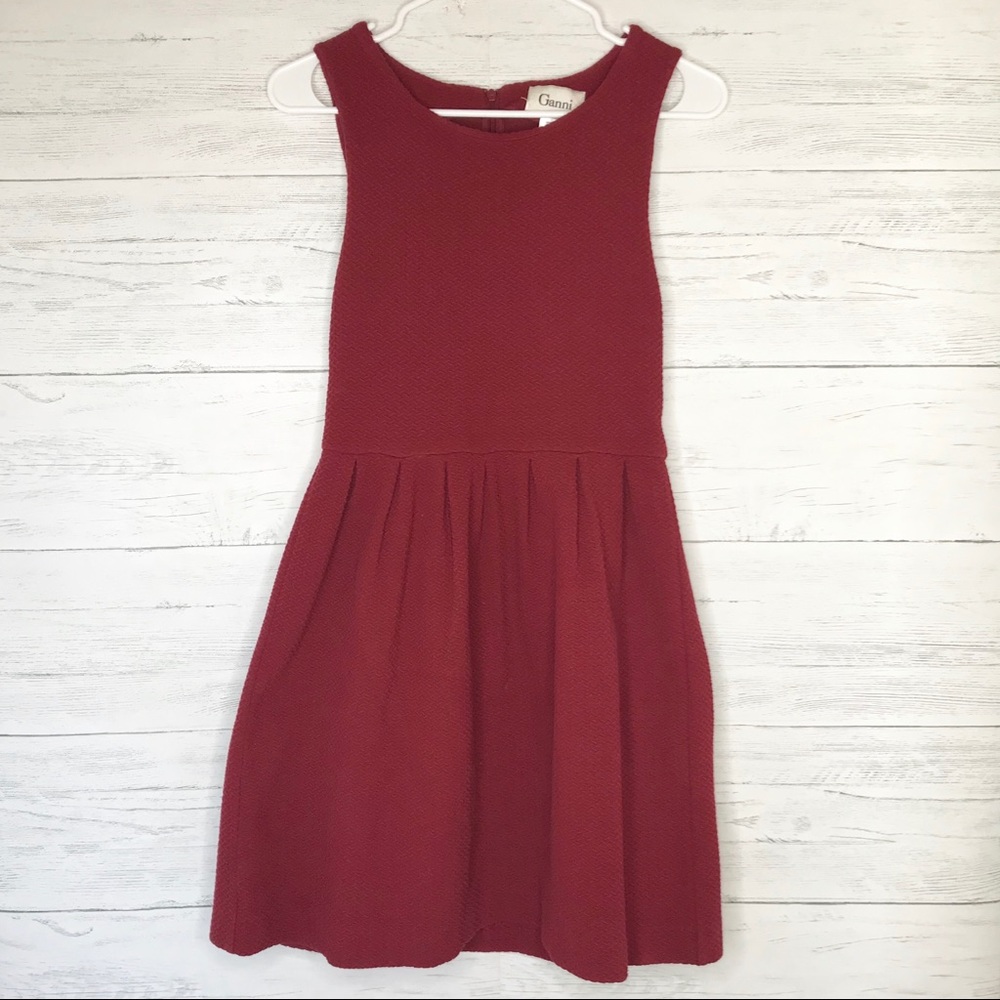 Ganni Red Textured Pleated Noon And Night Dress